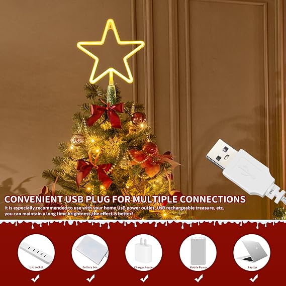 KOUPA 14.5-Inch Christmas Tree Topper Large 5 Point Star Treetop with LED Warm White Lights for Xmas Ornaments and Holiday Seasonal Tree Decorations