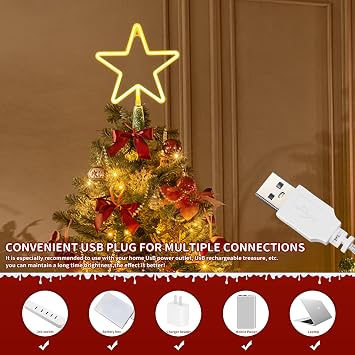 KOUPA 14.5-Inch Christmas Tree Topper Large 5 Point Star Treetop with LED Warm White Lights for Xmas Ornaments and Holiday Seasonal Tree Decorations