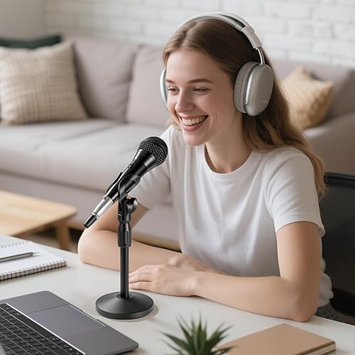 Miniatura 6 de Soporte de micrófono de escritorio con altura y ángulos ajustables para un diámetro máximo de 1.77 pulgadas, soporte de micrófono de mesa con