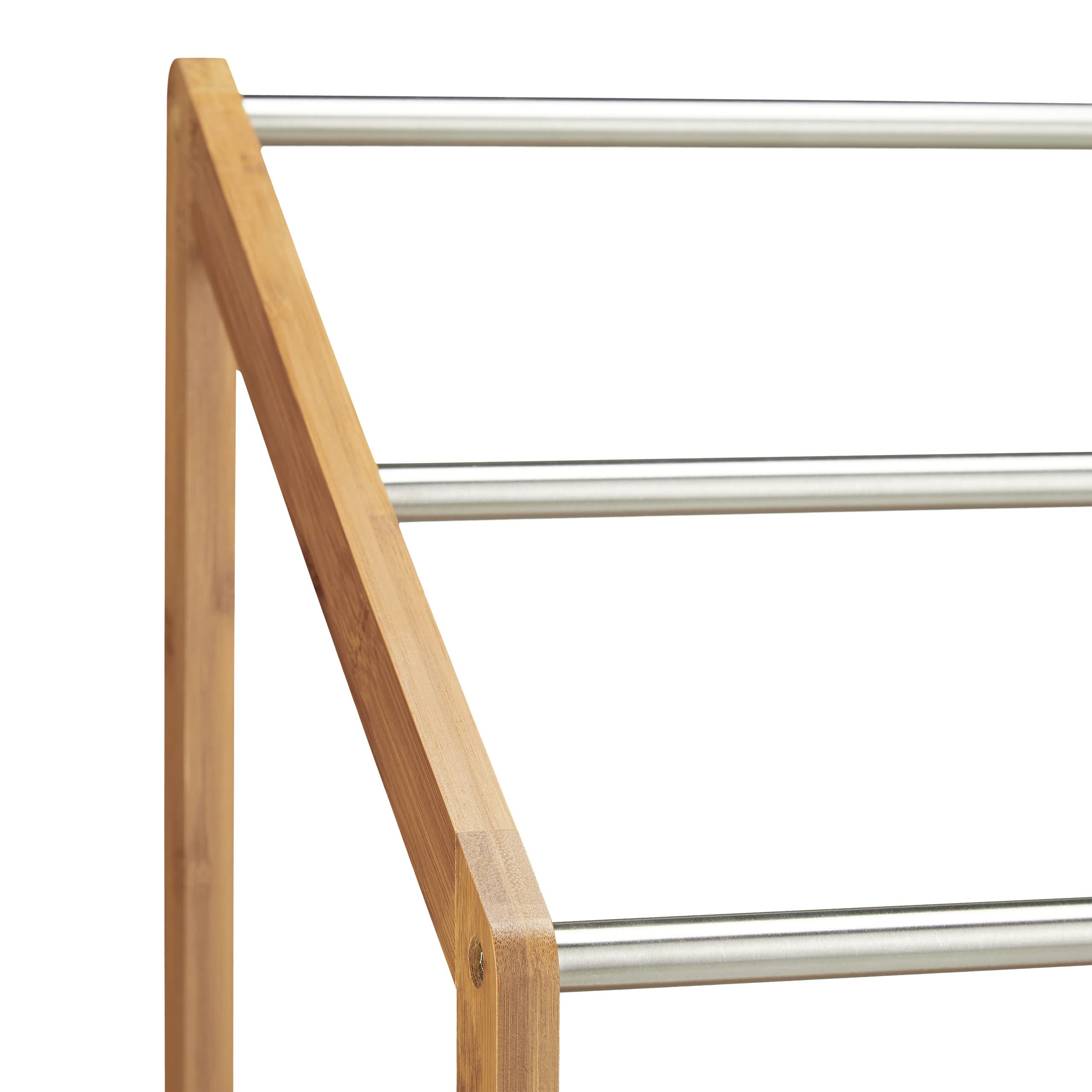 Relaxdays Toallero de Pie Bambú, 3 Barras Metálicas, Soporte Toallas con Balda, Moderno, 85 x 51 x 31 cm, Marrón Natural