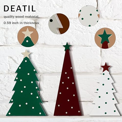 Miniatura 7 de Maitys 3 piezas de árbol de Navidad decoración de mesa de madera para árbol de Navidad con estrella en miniatura, árboles de Navidad rústicos, casa