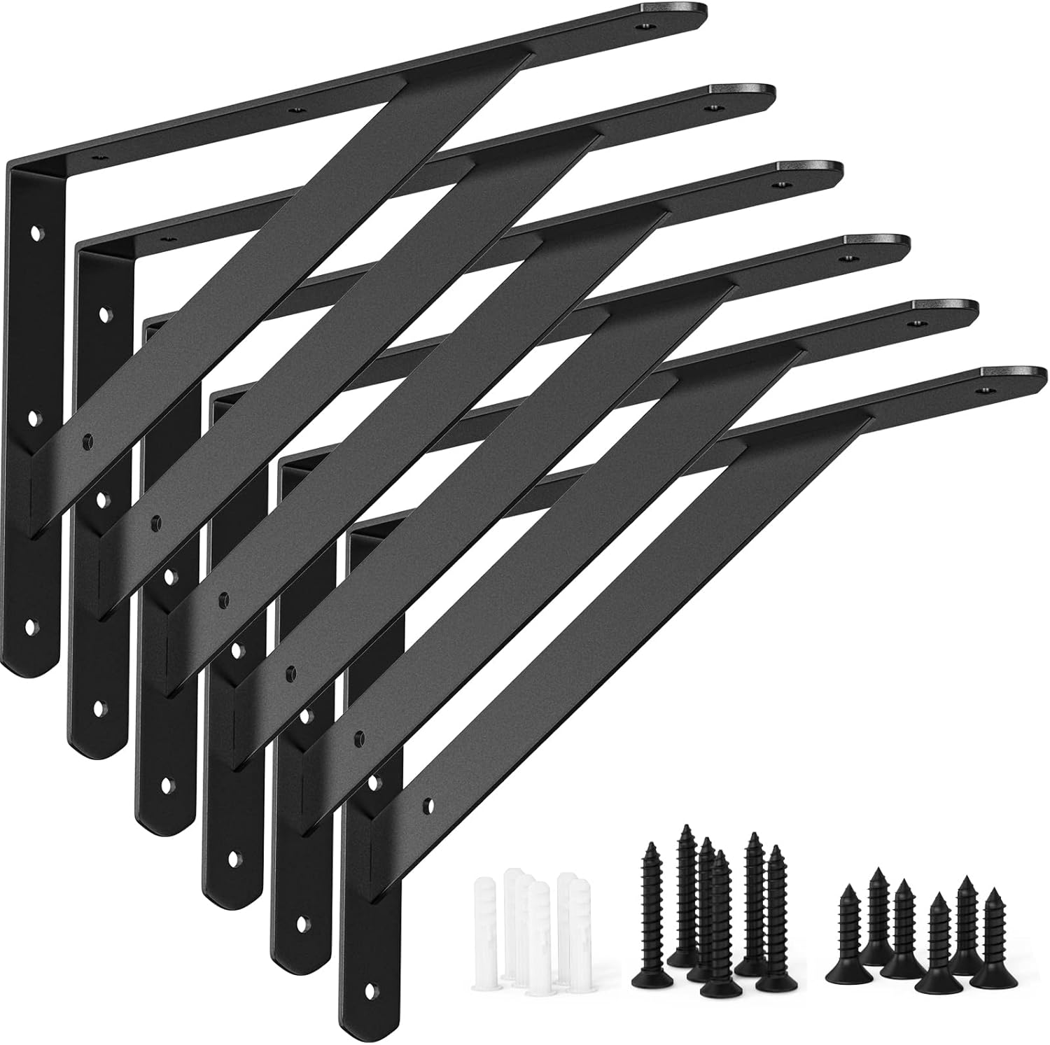 CWLOTAC Heavy Duty Shelf Bracket 6 Pack - 11.8 x 7.5 Inch Shelf Metal Wall Mount L Brackets - 90 Degree Triangle Corner Brackets with Gusset - Space Saving DIY Bracket for Home Decoration