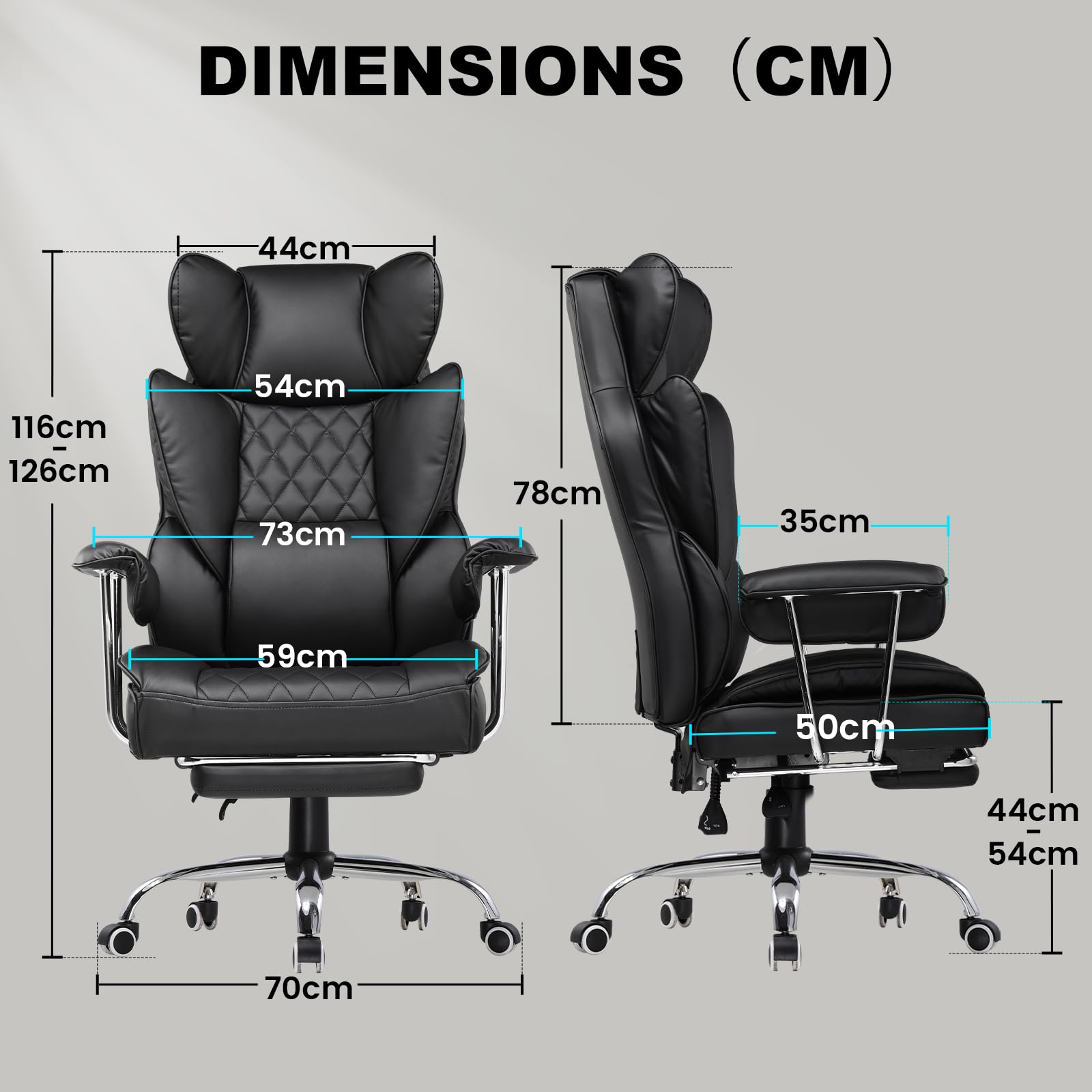 GTPLAYER Chaise Gaming, Bureau Soutien Lombaire Ressorts, siège Large accoudoirs Souple, Repose-Pieds, Hauteur réglable, Supporte 180 kg, Noir