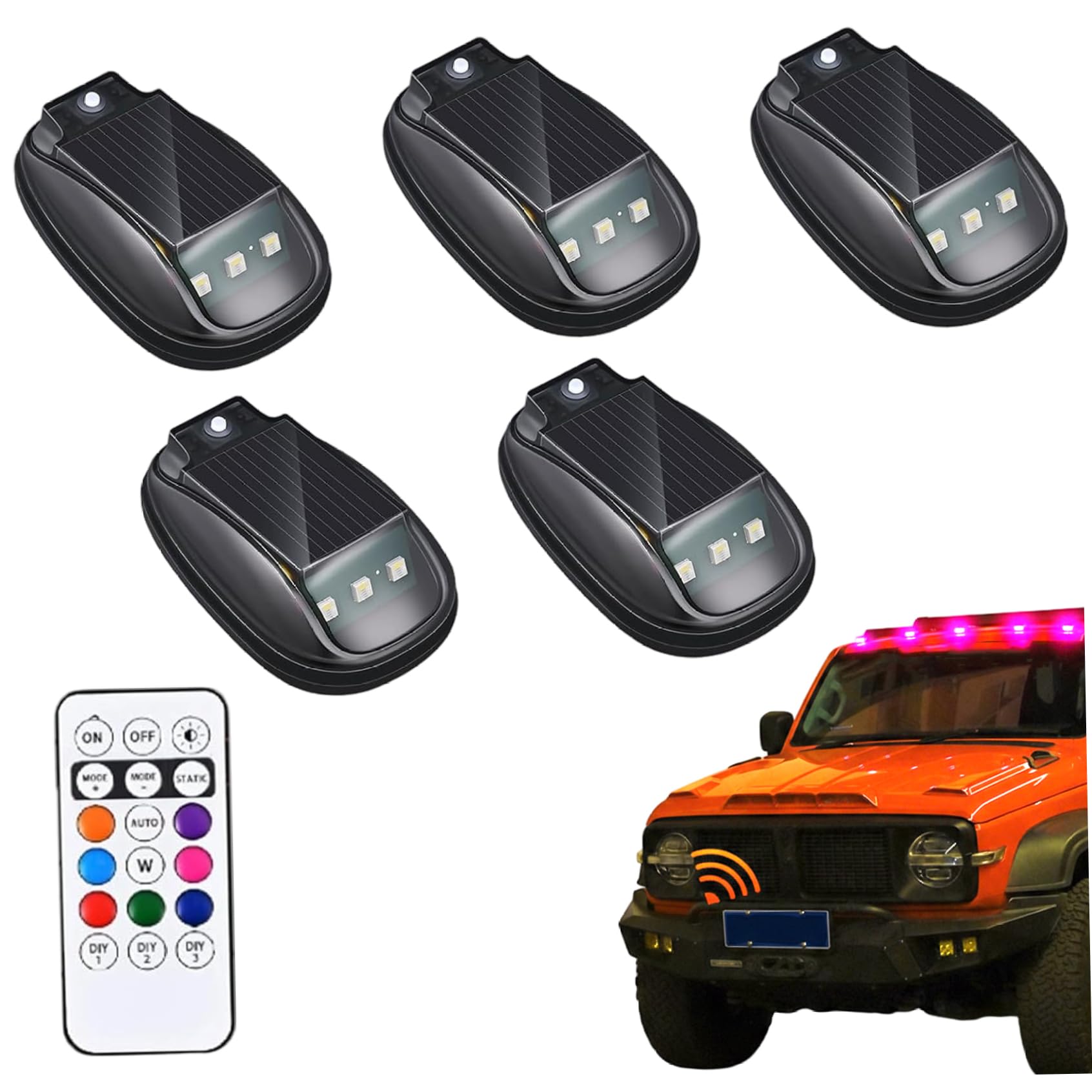 Luces solares de cabina LED con control remoto y modos multicolor para coche 8