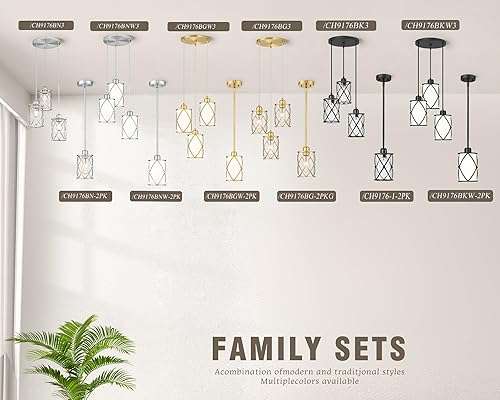 Miniatura 7 de CH9176BK-3PK - Luces colgantes de cristal para isla de cocina, paquete de 3, iluminación colgante de cocina negra sobre la isla con varilla, moderna