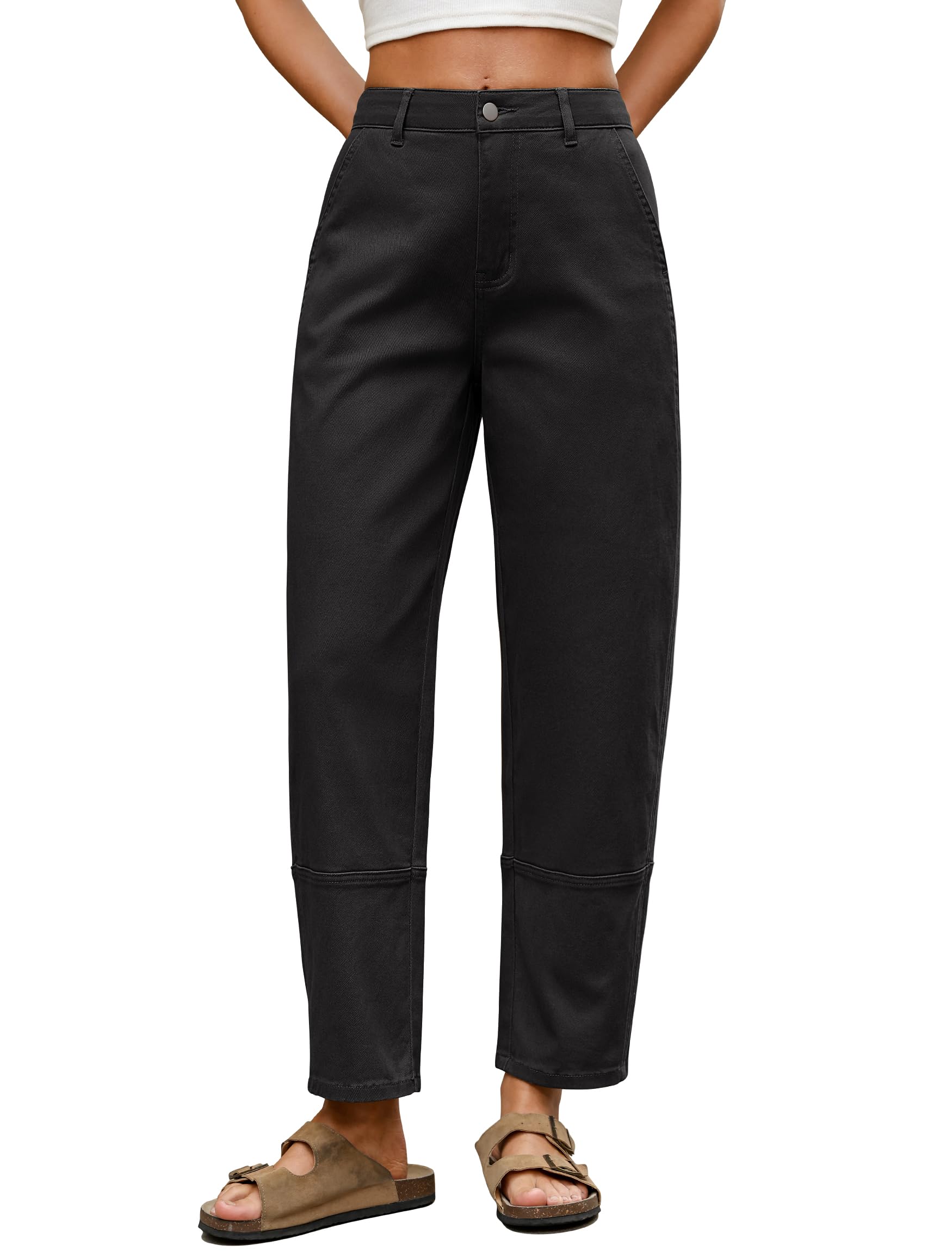 Eddoyee Wide Leg Pants for Women High Waisted Straight Cropped Pants Casual Palazzo Harem Pants with Pockets