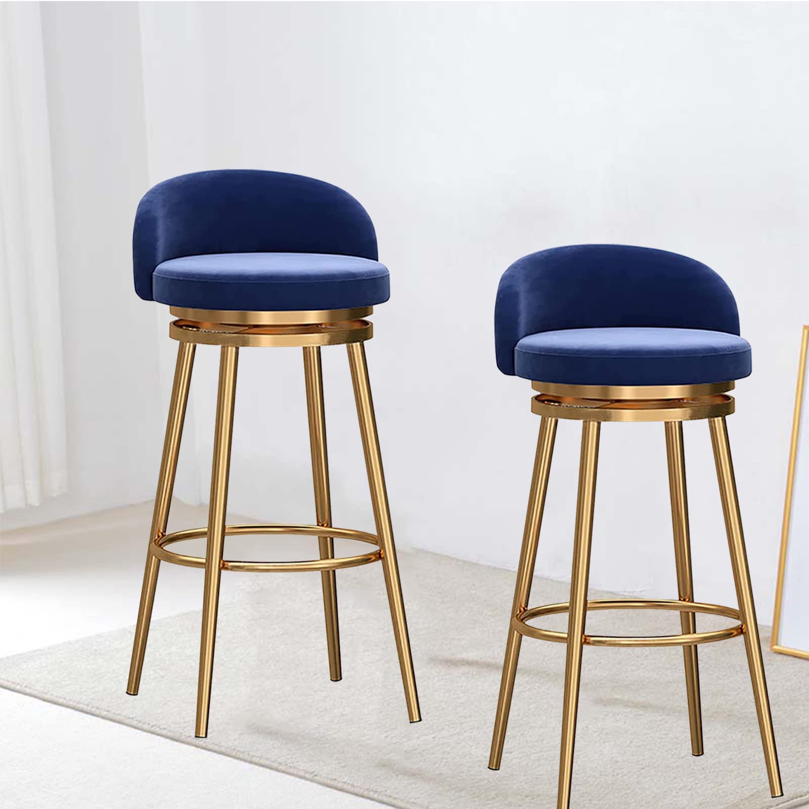 Tabourets de bar 65 cm haut de gamme en velours avec dossier ergonomique et base stable