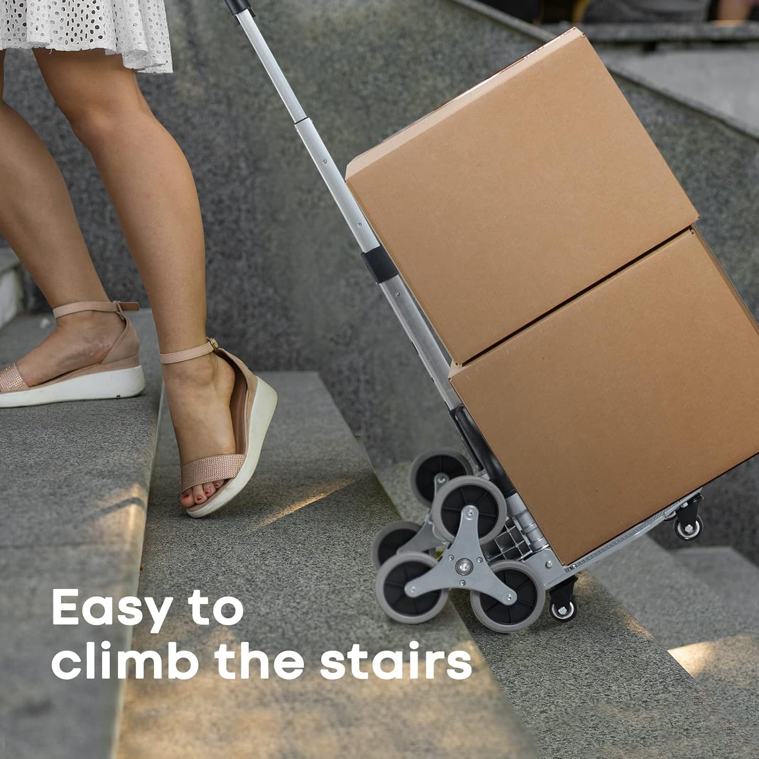 Stair Climbing Cart 180 lbs Capacity Portable Folding Hand Truck Aluminum Luggage Cart w/Bungee Cord, 6 Wheels, Telescoping Handle, Heavy Duty Climber Dolly for Shopping, Moving, Travel