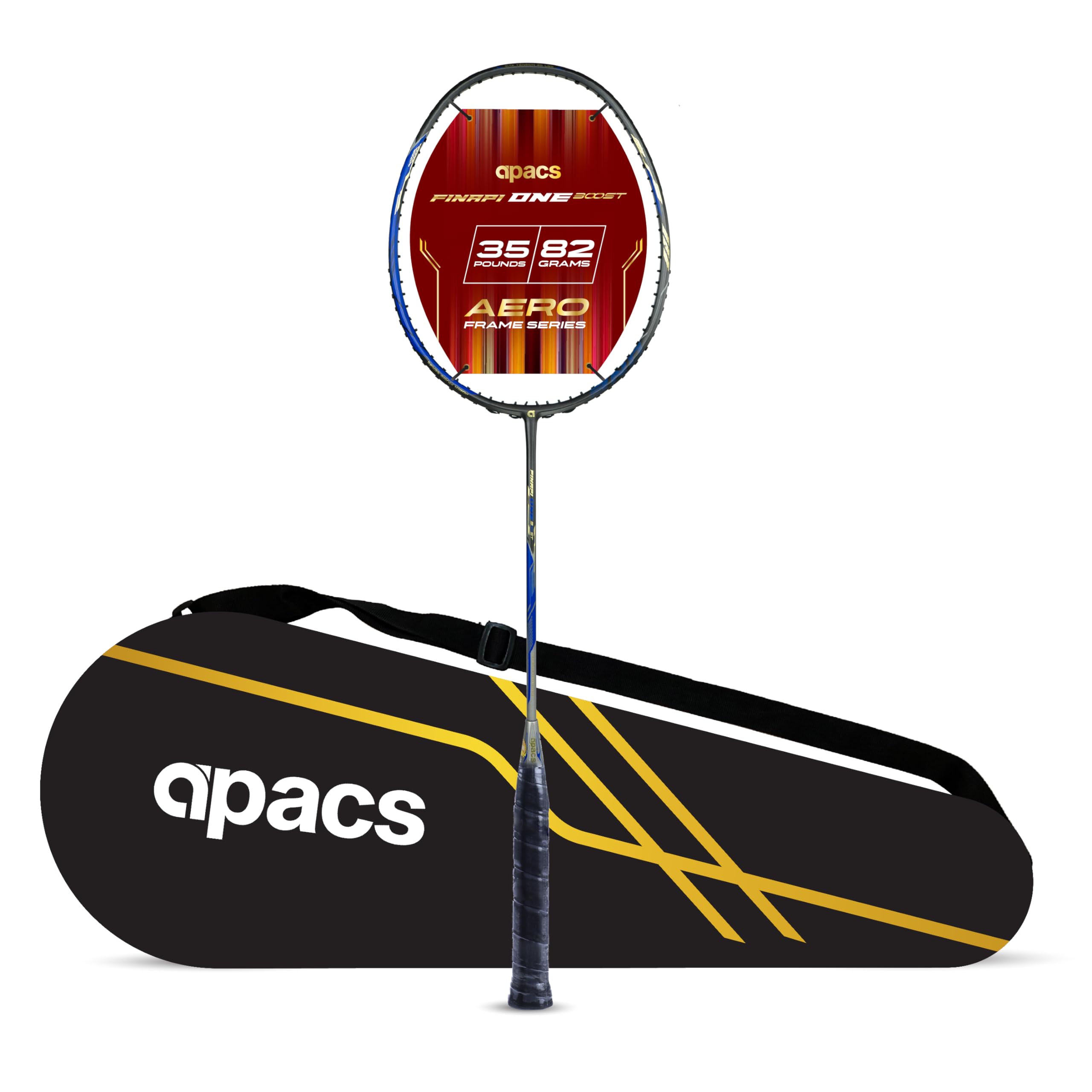 Apacs Finapi ONE Boost (Speed Frame ze 100% japońskiego włókna węglowego UHM, 15,9 kg) rakieta do badmintona z pełnym pokryciem (szaro-niebieska)