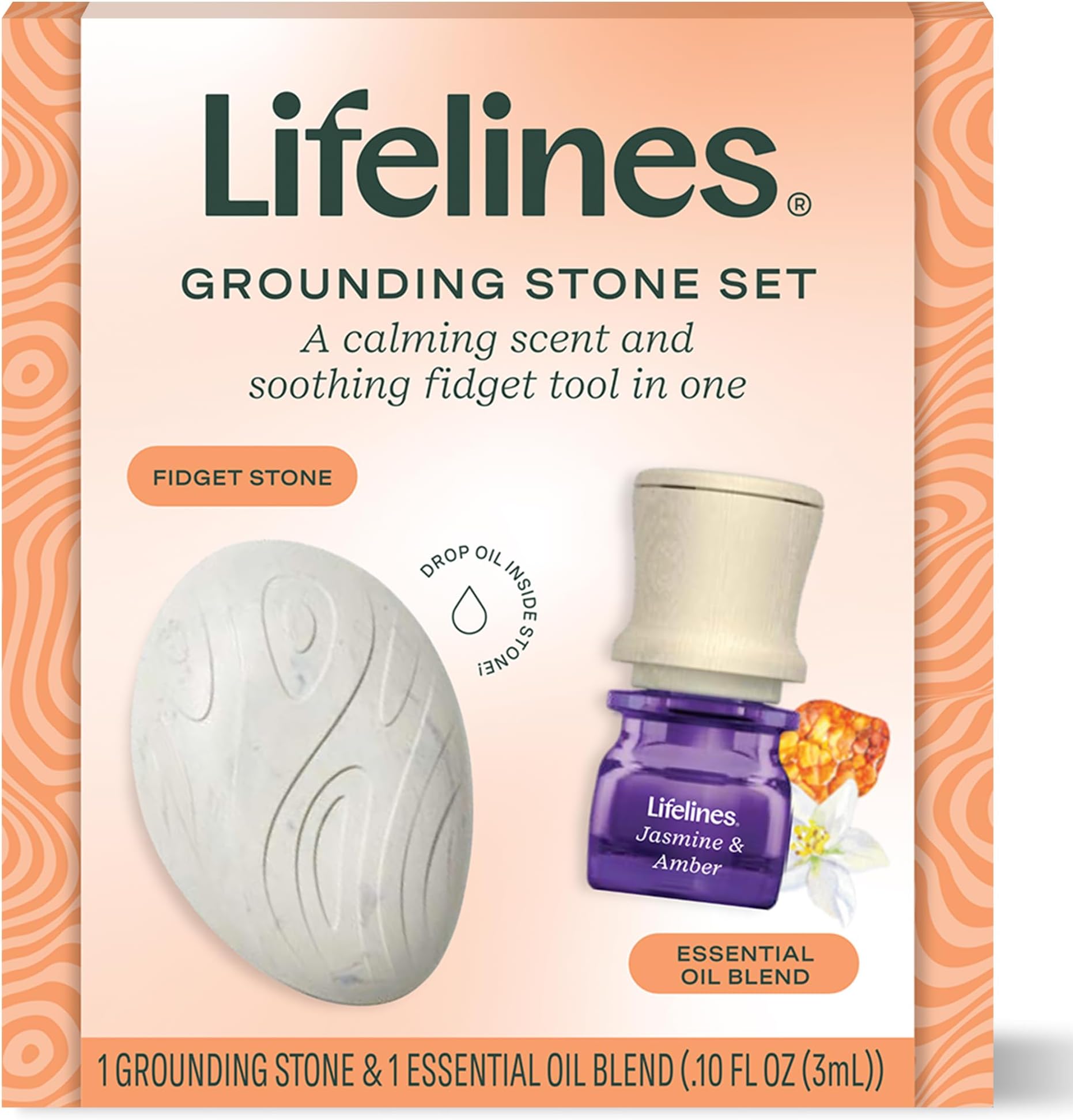 Lifelines Scent-Infused Grounding Stone & Oil Blend - Portable Fidgets for Tweens, Teens & Adults with Essential Oil Blend & Diffusion Stones for Sensory Immersion - Calming Waterless Passive Diffuser