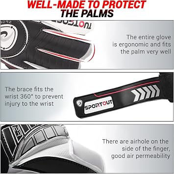 Sportout Goalkeeper Gloves with Fingersave, Breathable Soccer Goalie Gloves, 4mm Latex, for Kids, Youth and Adult