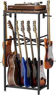 Guitar Stand for Multiple Guitars, Guitar Rack for Acoustic Guitar, Electric Guitar, Bass and Ukulele, Rustic Guitars Display Stand with 2 Guitar Hangers