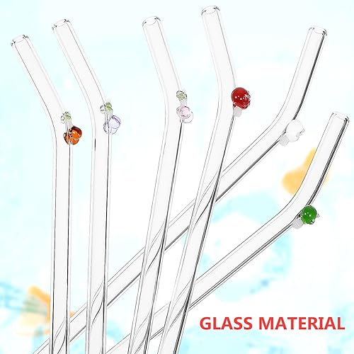 Miniatura 5 de Pajitas de leche, 6 popotes reutilizables con diseño de vidrio doblados con pajitas de limpieza coloridas para beber jugos de batidos, cócteles,