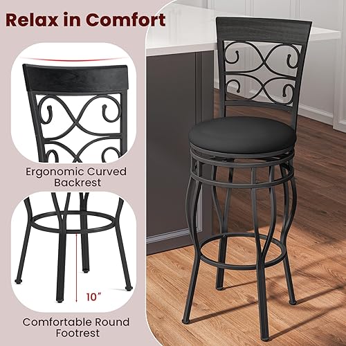 Miniatura 5 de Giantex Juego de 2 taburetes de bar giratorios de 30 pulgadas, taburetes de bar de altura de barra con respaldo, asiento tapizado de piel sintética,