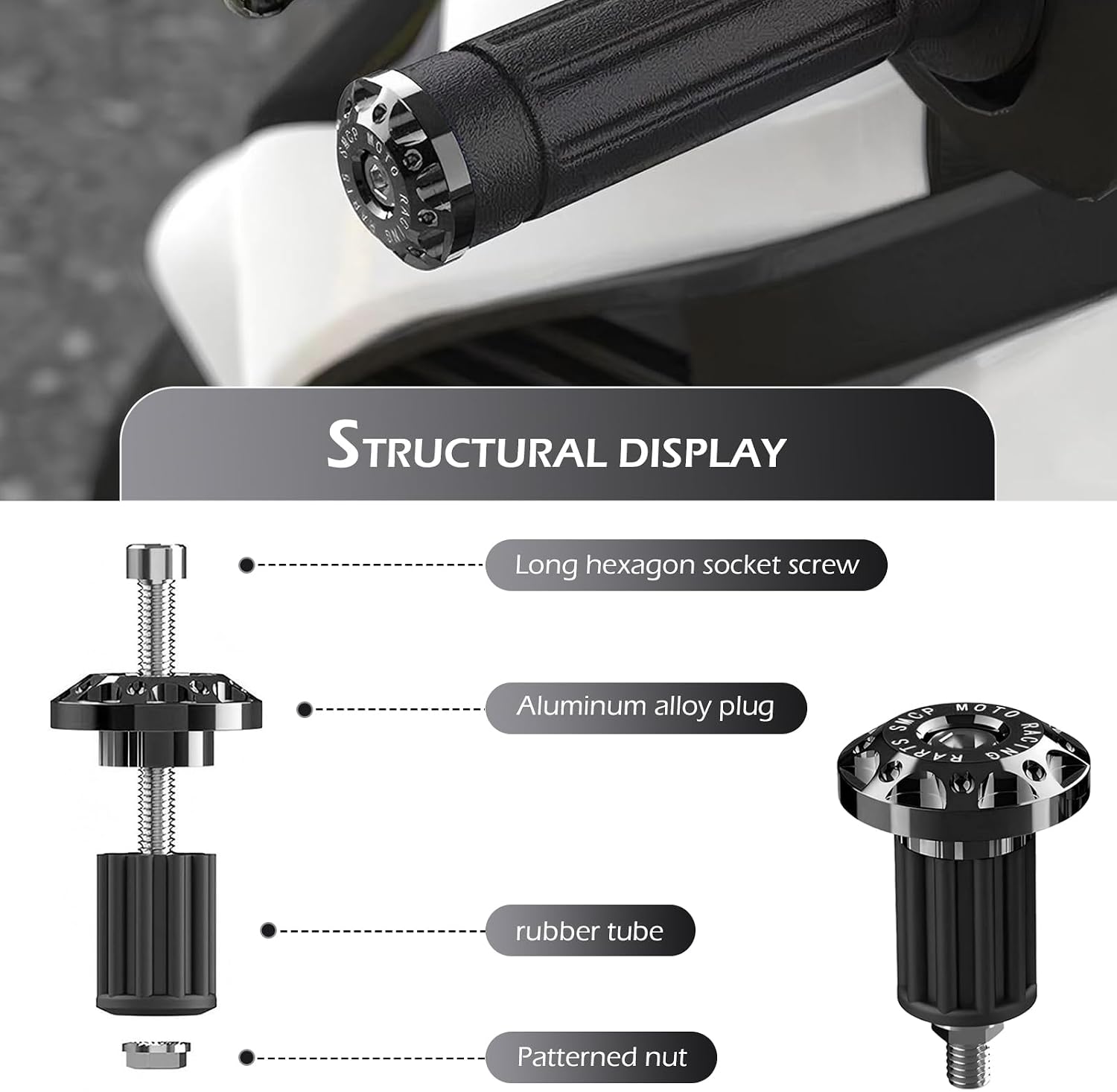 2 PCS Motorcycle Bar End Plug, Aluminum Alloy Handlebar End Caps, Diameter 16-18mm,Suitable for Electric, Off-Road Motorcycles (Black)