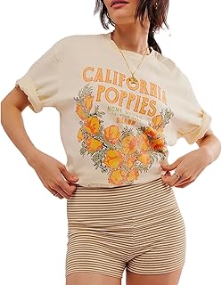 Womens Oversized Vintage Flower Graphic Tees Tops Y2k California Aesthet...