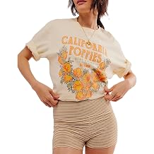 Y2k Womens Oversized Fruit Graphic Print Tees Shirts Vintage Flower Baggy Tshirt Tops Coastal Clothes Aesthetic