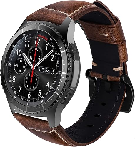 Correa de reloj Gear S3 Frontier Classic de 0.866 in compatible con Samsung Galaxy Watch 3 1.772 in Galaxy Watch 1.811 in, correa de cuero de