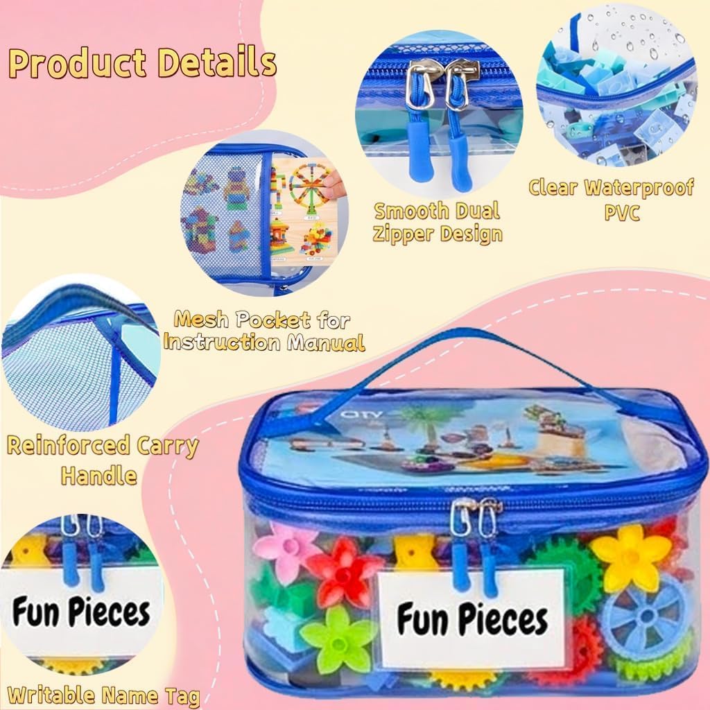 6 Pack Clear Toy Storage Bags, Kids Toy Organizer with Zipper, Waterproof PVC, Large Capacity for Puzzles, Blocks & Board Games, Easy Sorting with Labels