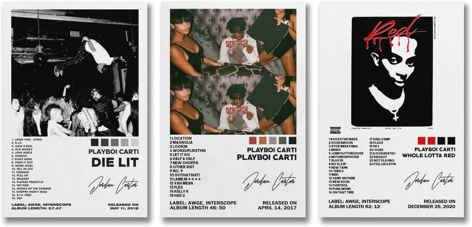 KUCOON Playboi Carti Poster Album Cover Posters Canvas Art Poster Bedroom Decor Posters 12x18inch(30x45cm)-Unframed Set of 3
