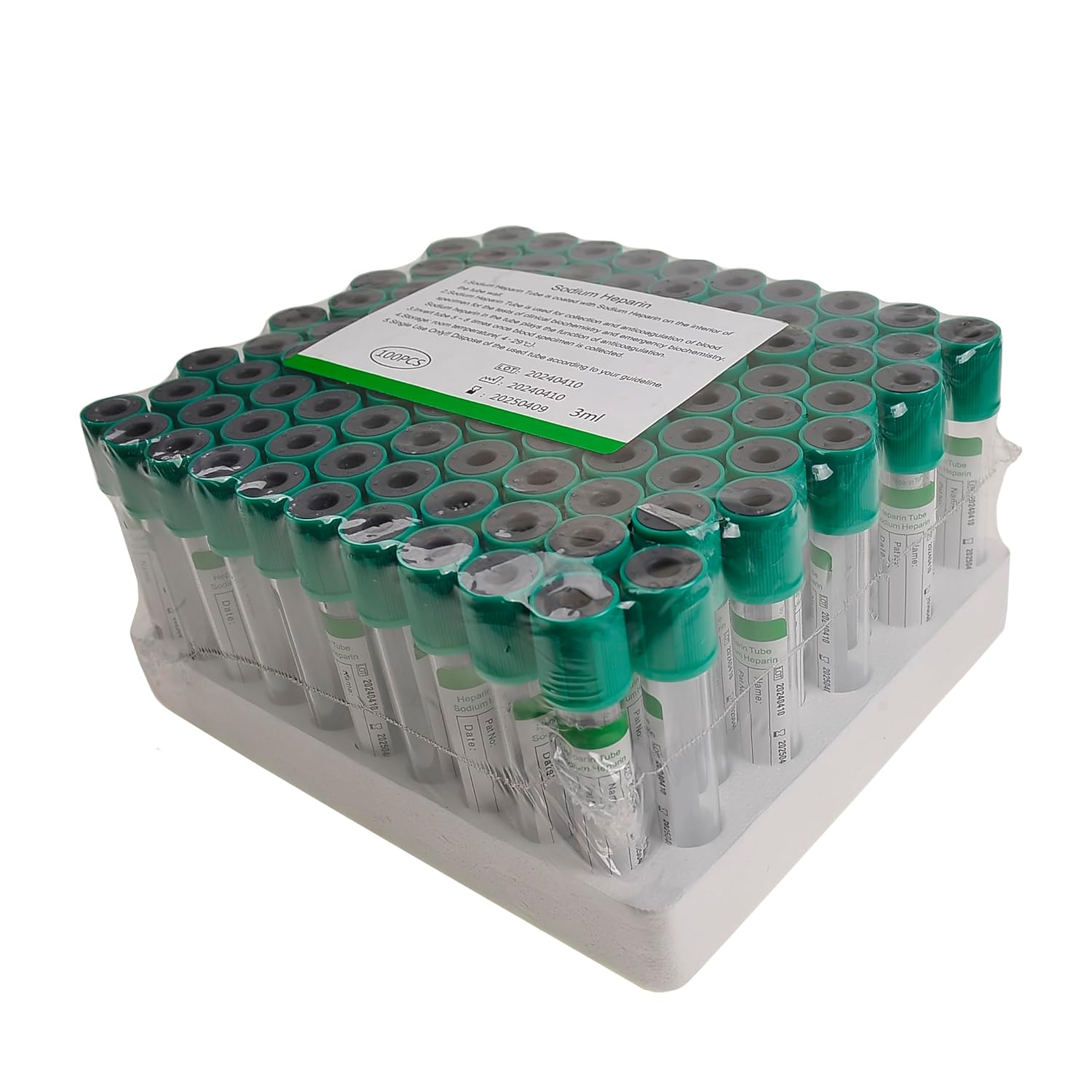 Veterinary Lab Vacuum Blood Collection Coagulation Tubes Heparin Sodium Blood Collection Tube Pet Supplies, 3ml Green 100pcs