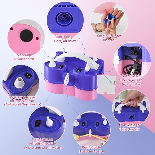 Miniatura 4 de Bomba de globo eléctrica 3 en 1, bomba de aire eléctrica portátil para todos los globos, inflables, máquina sopladora de globos de doble boquilla