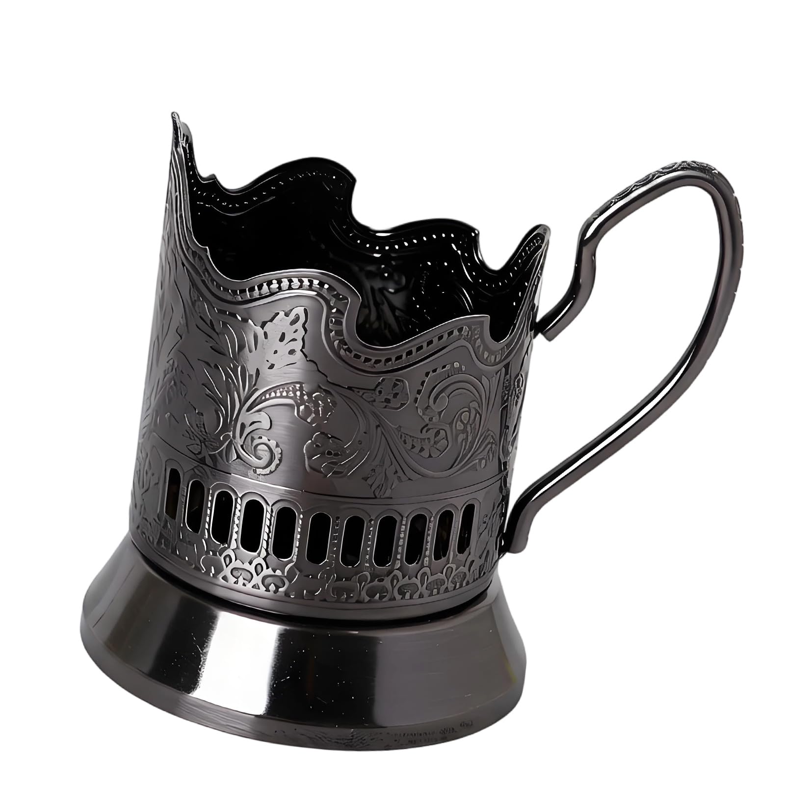 JSGHGDF Ornate Iron Stand for Glasses and Mugs Featuring Russian Podstakannik Pattern with Handle Russian Drink Stand