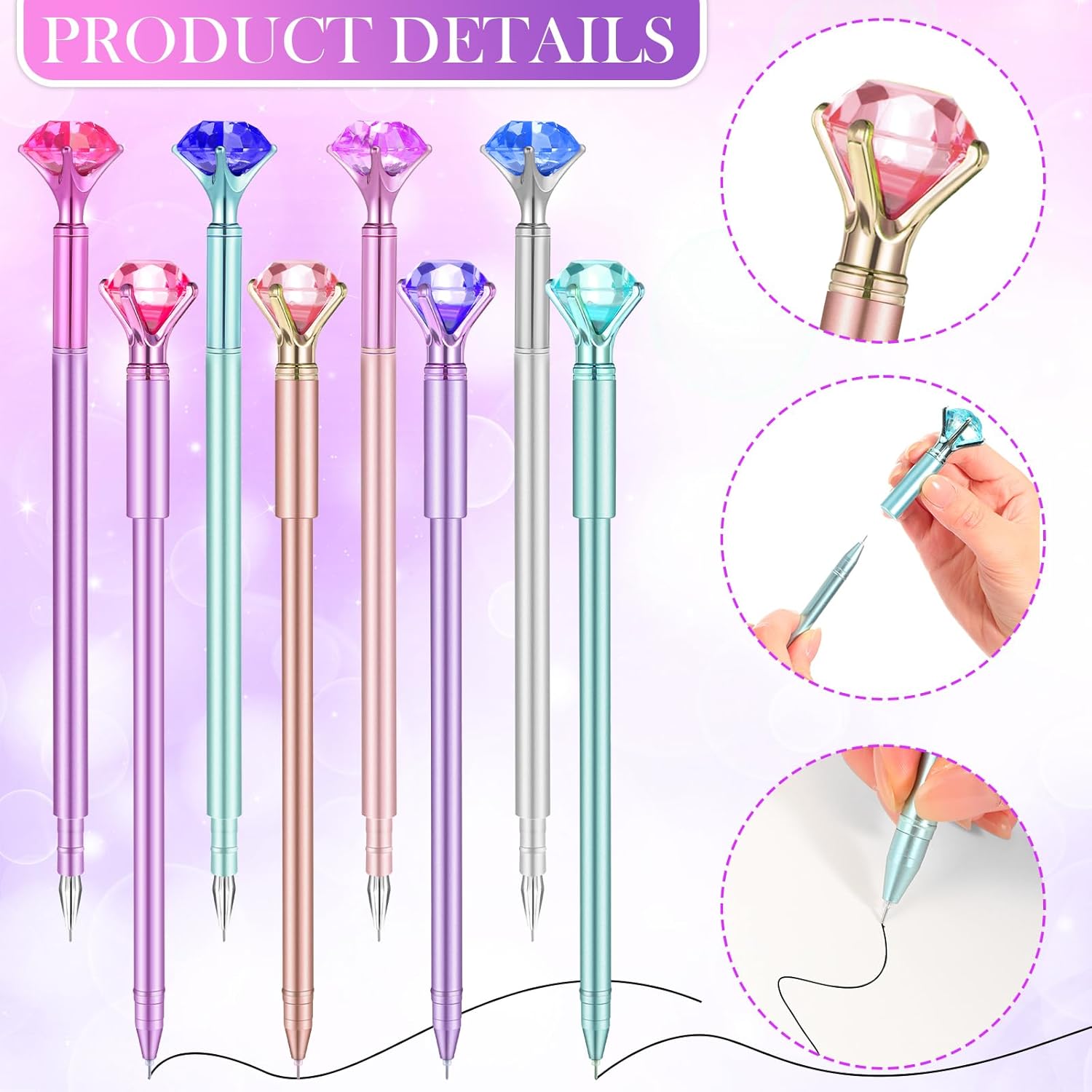 Mimorou 48 Pcs Diamond Pens with Crystal Retractable Bling 1.0 mm Diamonds Top Fancy Novelty Ballpoint Pen for Girls Women Home School Office Wedding Gifts, 2 Styles(Classic Style)