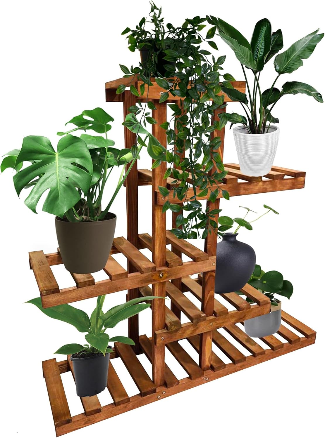 Pflanzenständer 90cm Hoch Mit 2 Etagen - Schmaler Blumenständer Für Balkon & Wohnzimmer In Marmor Optik