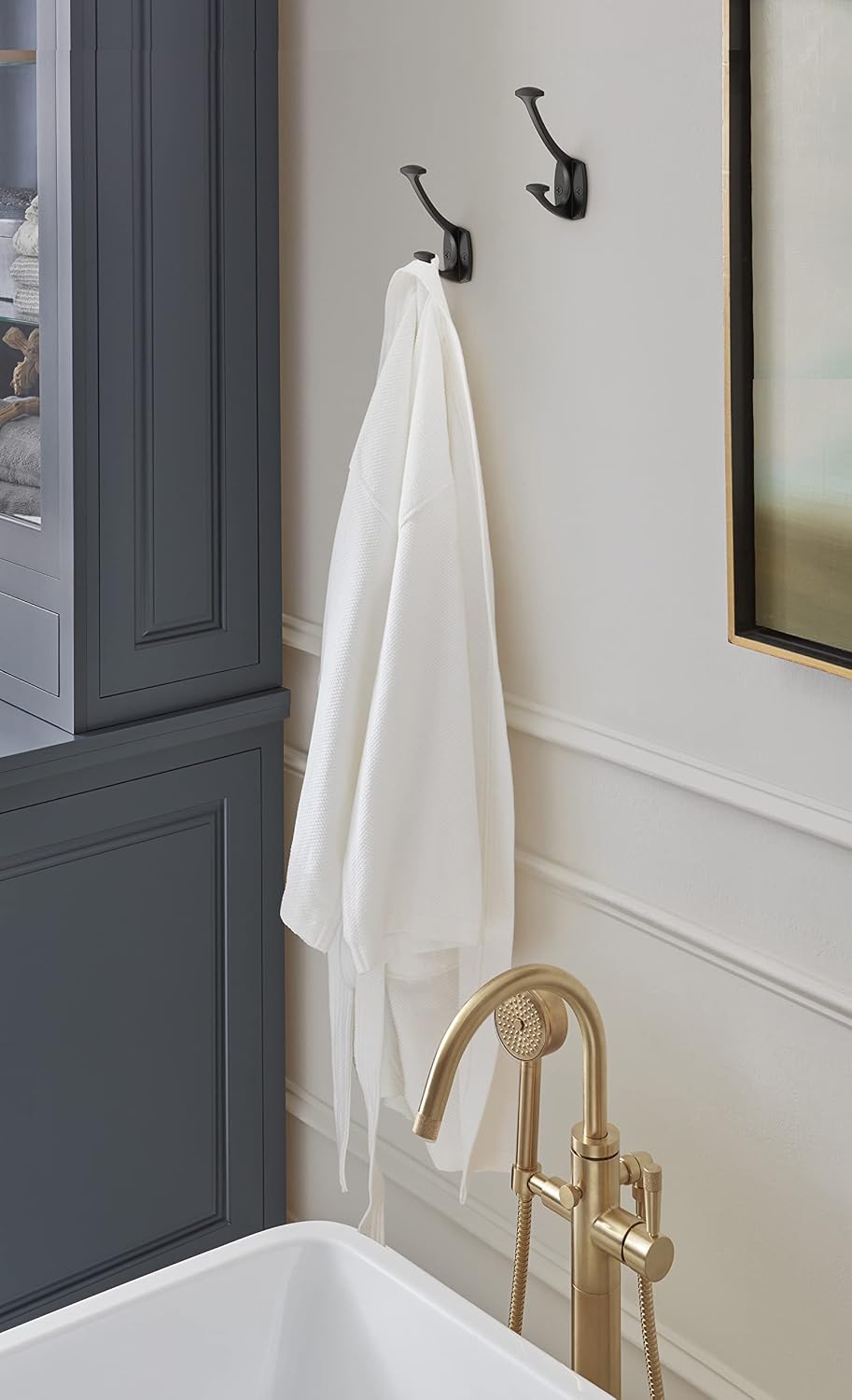 Amerock H37001MB | Vicinity Double Prong Decorative Wall Hook | 4-9/16 inch (116 mm) Length | Matte Black Hook for Coats, Hats, Bags | Hooks for Bathroom, Bedroom, Closet, Laundry Room, Office