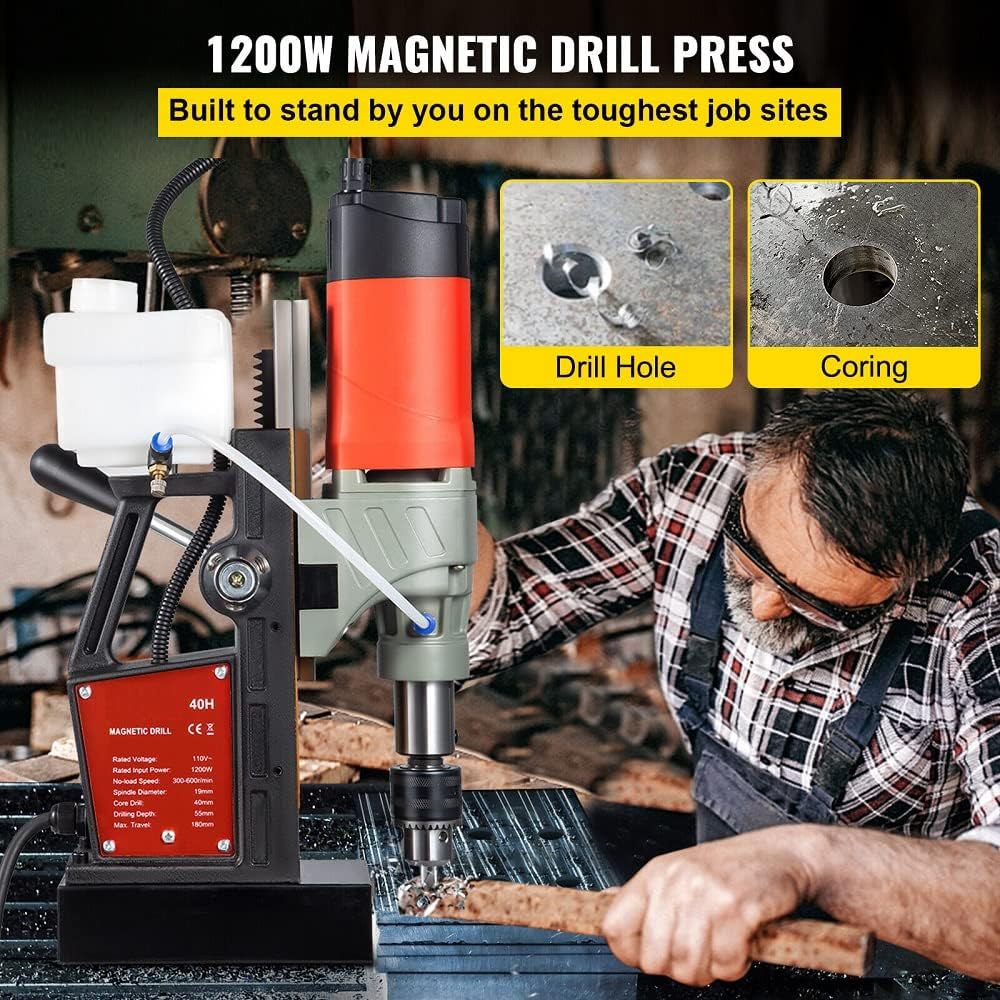 Magnetic Drill 1200W 1.57" Boring Diameter 13000N w/ Double Dovetail Rail