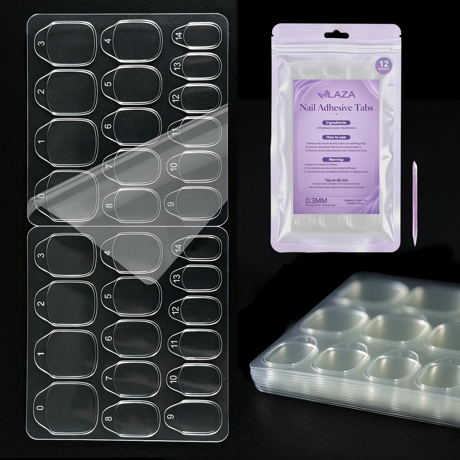 Laza 360pcs Nail Adhesive Tabs 0.3mm Super Sticky Nail Glue Stickers
