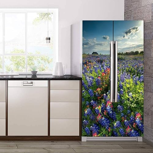 Miniatura 3 de Juego de envolturas de vinilo autoadhesivas para refrigerador, diseño botánico natural, tarde, sol, puerta, mural, extraíble, para nevera, despegar