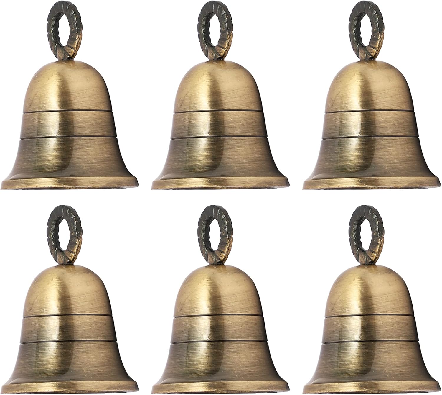 Indian Brass Bells Jingle Bells for Home Door Décor, Crafts, Chimes, Décor, Cow Pet Bells,Craft Bells for Decorations Jingle Bells with Hanging Loop (6, Plain)