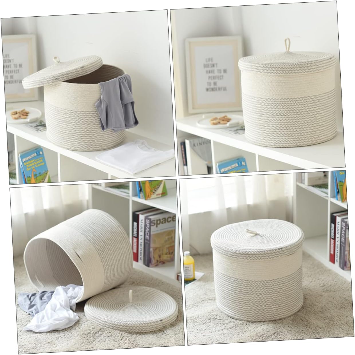 VICASKY Foldable Clothes Laundry Basket with Lid Cotton Rope Organizer for Bedroom and Living Storage Large Capacity Collapsible Dirty Laundry Hamper Multipurpose and Clothing Container