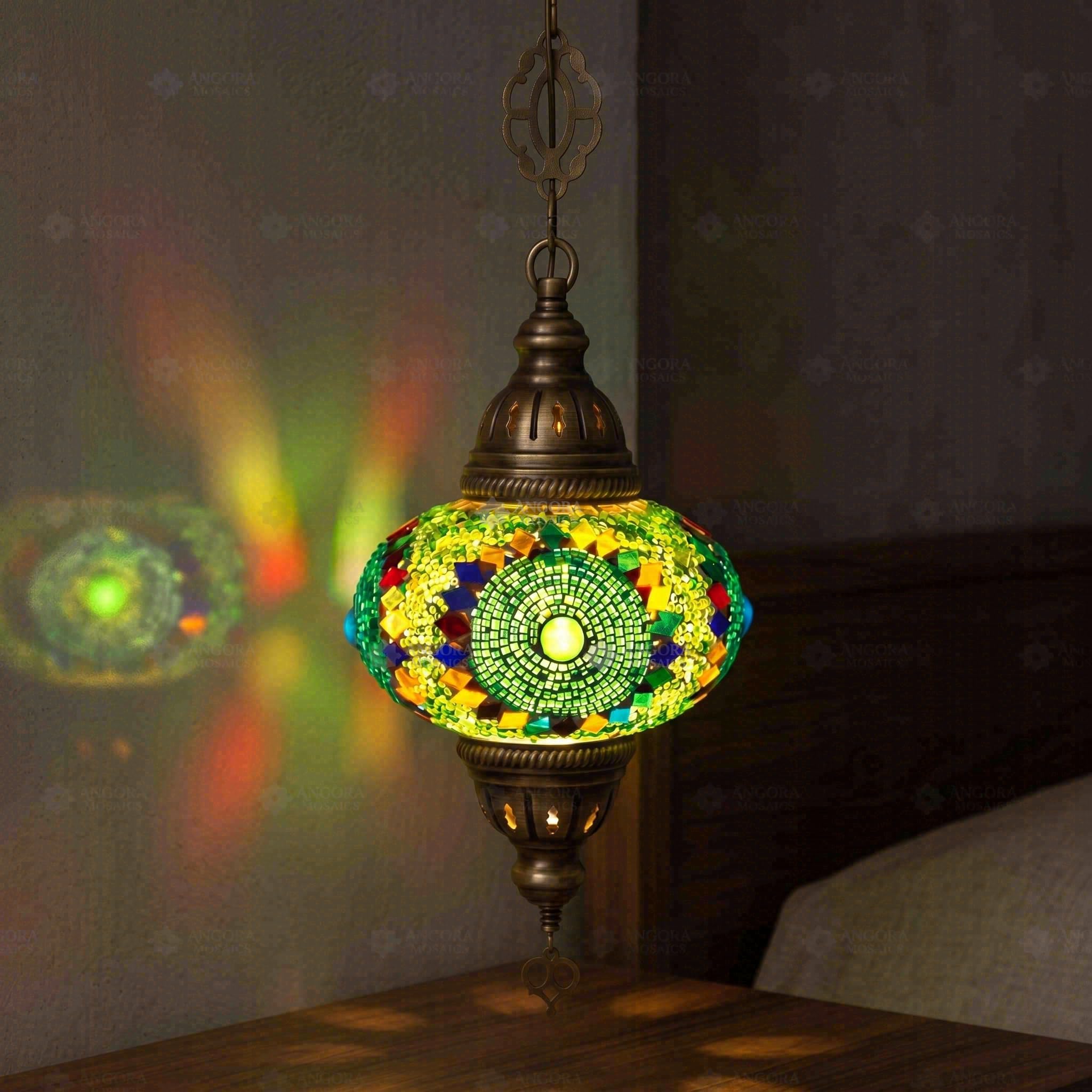 ENVA Collection Ceiling Pendant - Green Turkish Mosaic Lamp - Handmade Bohemian Glass Chandelier - Moroccan Hanging Light — image 1
