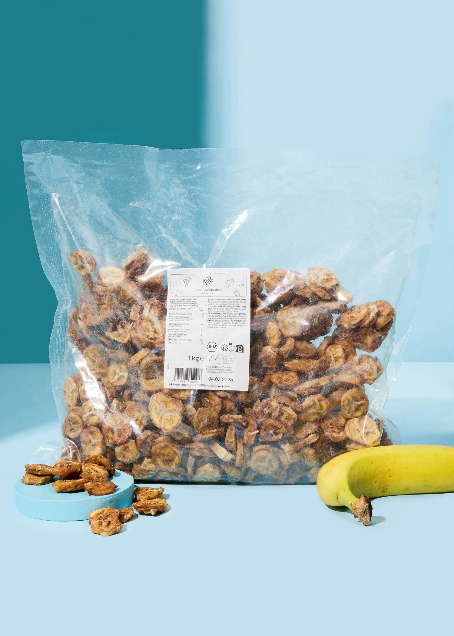 KoRo - Banana essiccata a fettine bio - Senza zuccheri aggiunti* - Chips di banana bio dallo Sri Lanka - Come snack o sul porridge