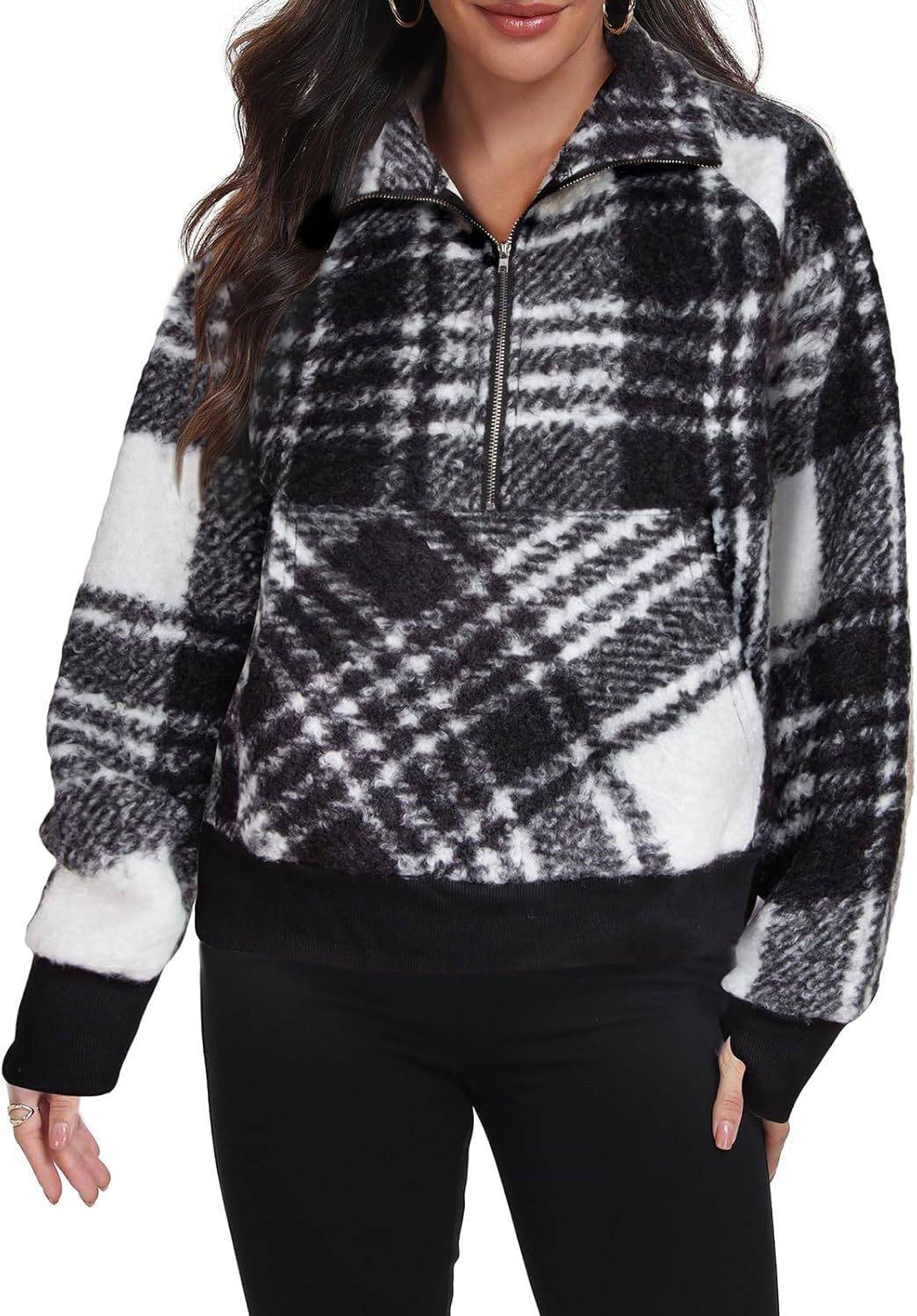 SeSe Code Womens Oversized Half Zip Sweatshirt Long Sleeve Cozy Fleece Pullover Hoodie Casual with Pockets & Thumb Holes - Image 3