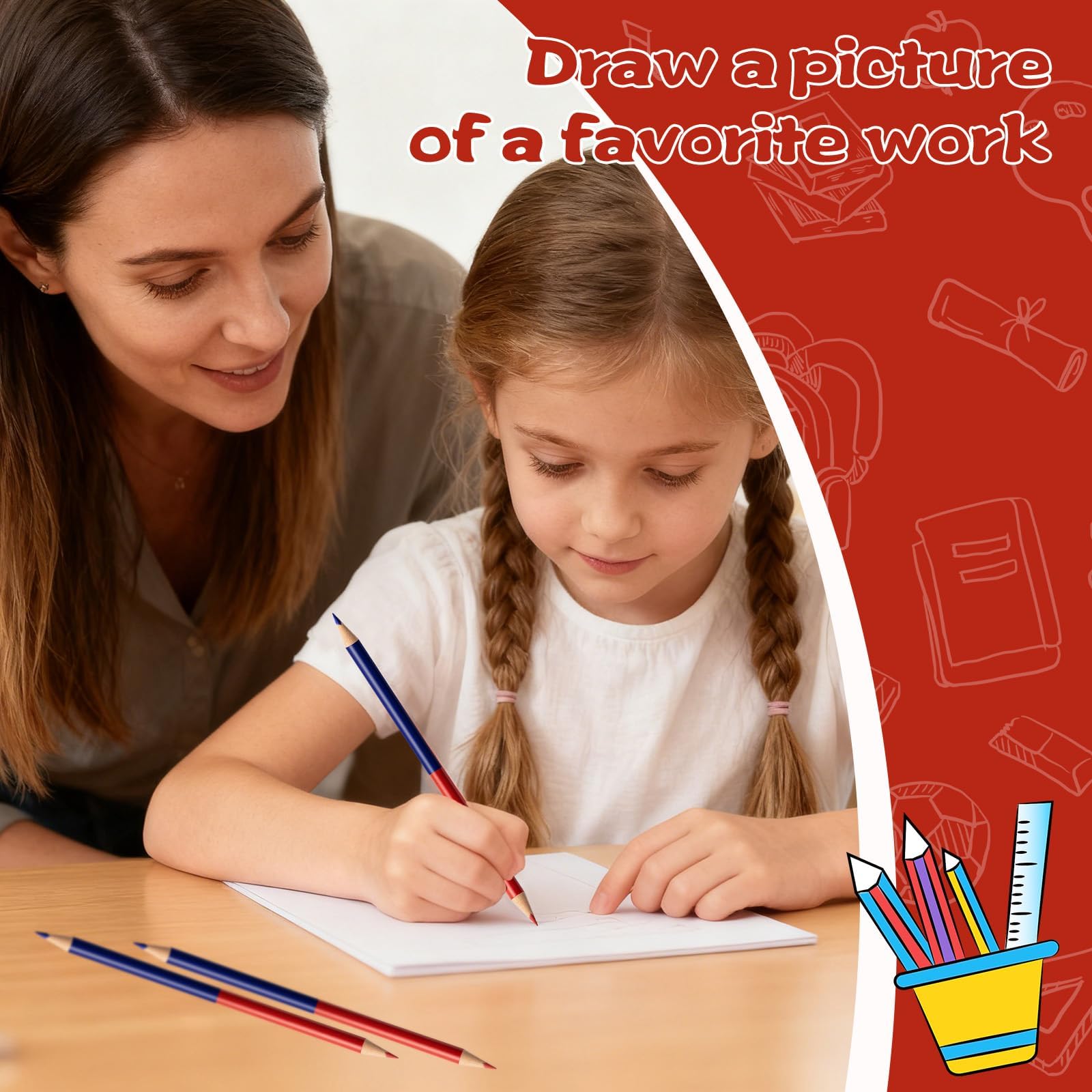 Lot de 50 crayons à chèques rouges et bleus effaçables avec taille-crayons pré-taillés #2 HB pour vérification, évaluation, tests et fournitures de bureau/scolaire