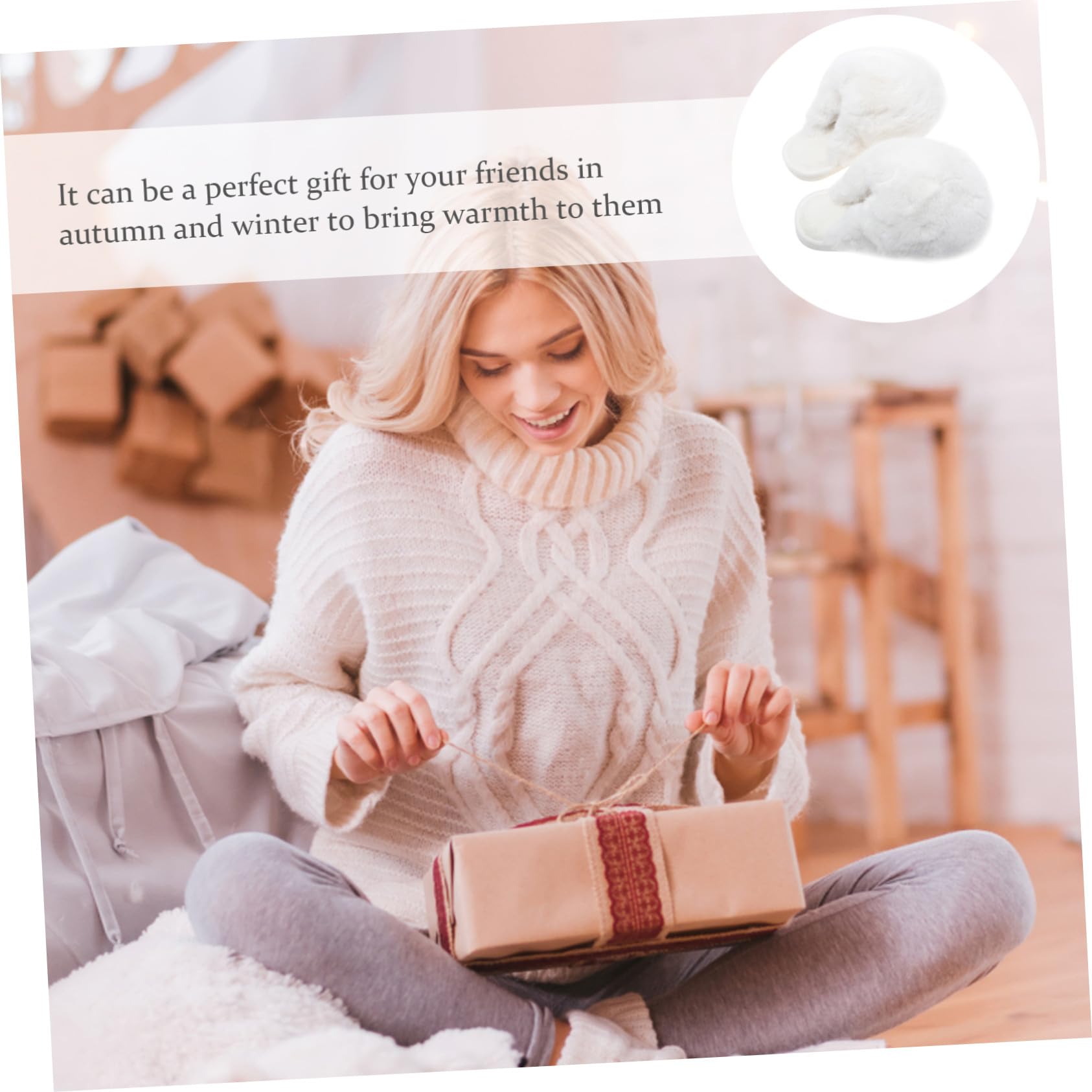 FRCOLOR Pantofole Donna Invernali Bianche in Peluche Suola Antiscivolo Traspirante, Calde e Morbide per Casa e Camera da Letto, Autunnali