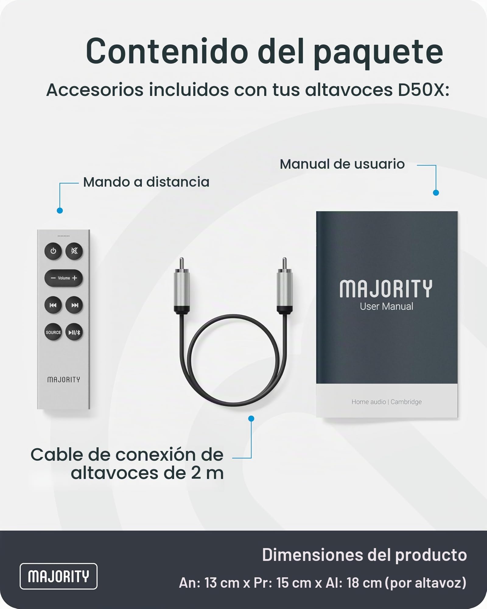 MAJORITY D50X Altavoces Activos 2.0 de 60W para PC | Altavoces HiFi de estantería con Bluetooth 5.3, HDMI ARC y AUX | Monitores de Estudio con chasis de Fibra de Carbono (Negro)