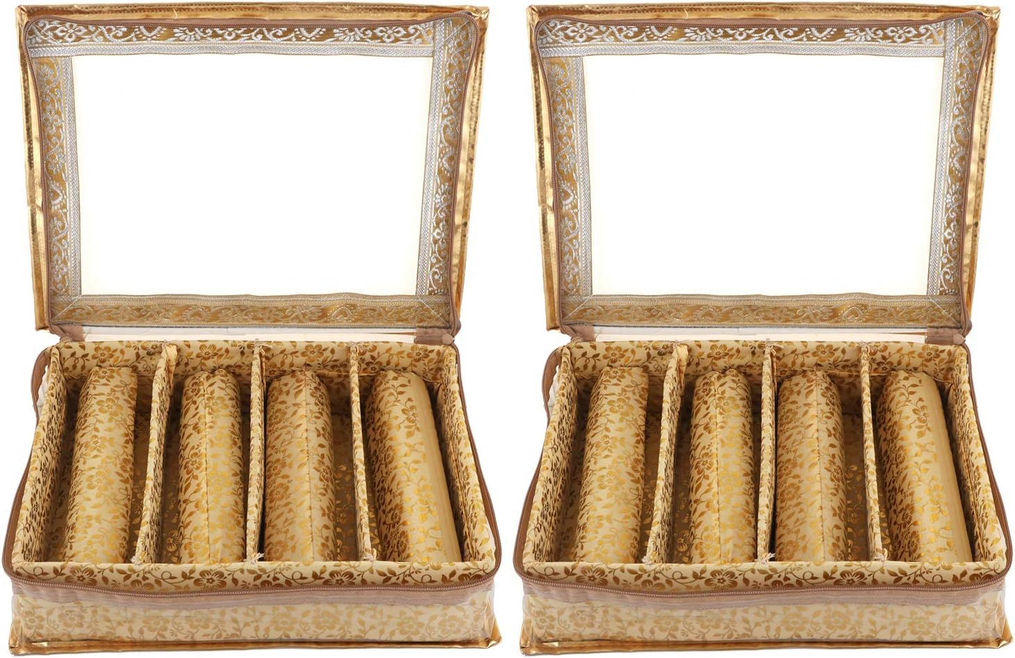 Kuber Industries Brocade Hardboard 2 Pieces Four Rod Bangle Box (Gold)-CTKTC21173
