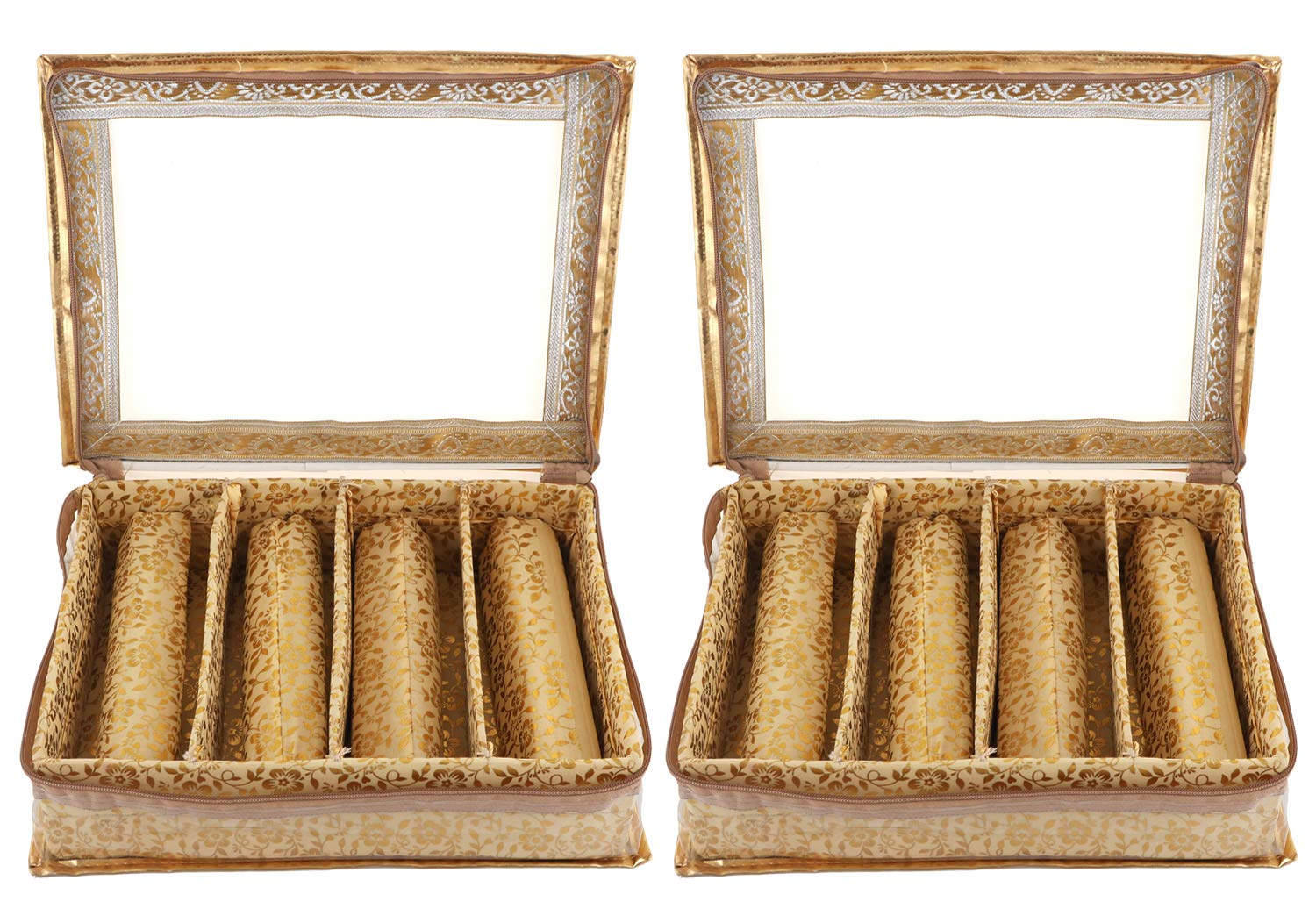 Kuber Industries Brocade Hardboard 2 Pieces Four Rod Bangle Box (Gold)-CTKTC21173