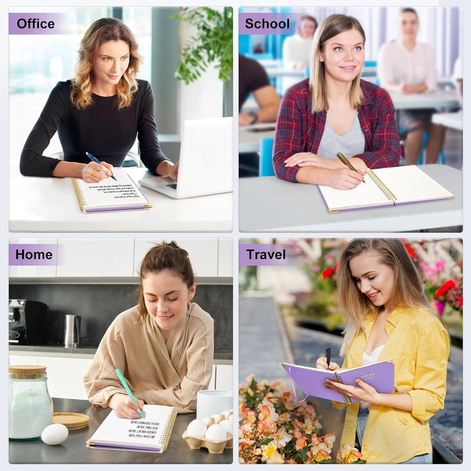 Lined Spiral Journal Notebook, A5 Hardcover Spiral Notebook for Work, 5.7''×8.2'', 100GSM Thick Paper Spiral Bound Journaling Notebooks for Women & Men Office School Note Taking Business, Purple - Image 7