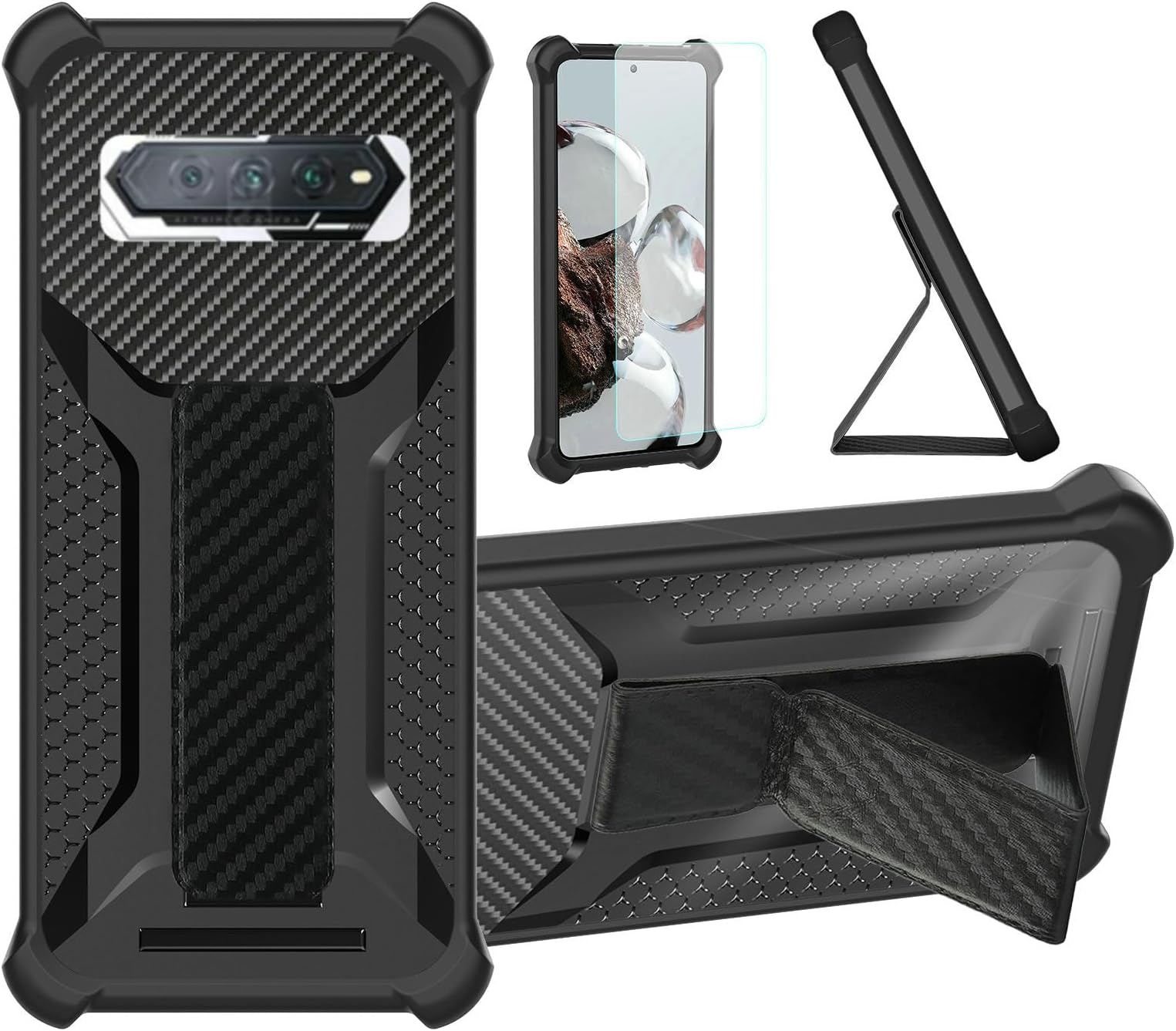 Case Compatible for Xiaomi Black Shark 4s Pro Phone Case Cover [with Tempered Glass Screen Protector] Hybrid Case [Folding Support Magnetic] [Frosted Anti-Fingerprint] Black