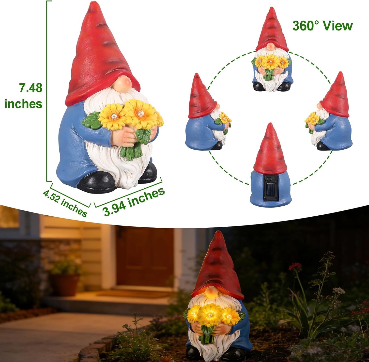 Gnomes Solar Garden Decor Garden Statues Sunflower Gnome Figurines Birthday Gifts for Women Mothers Day Gifts for Mom Grandma Outdoor Decorations for Yard Lawn Patio