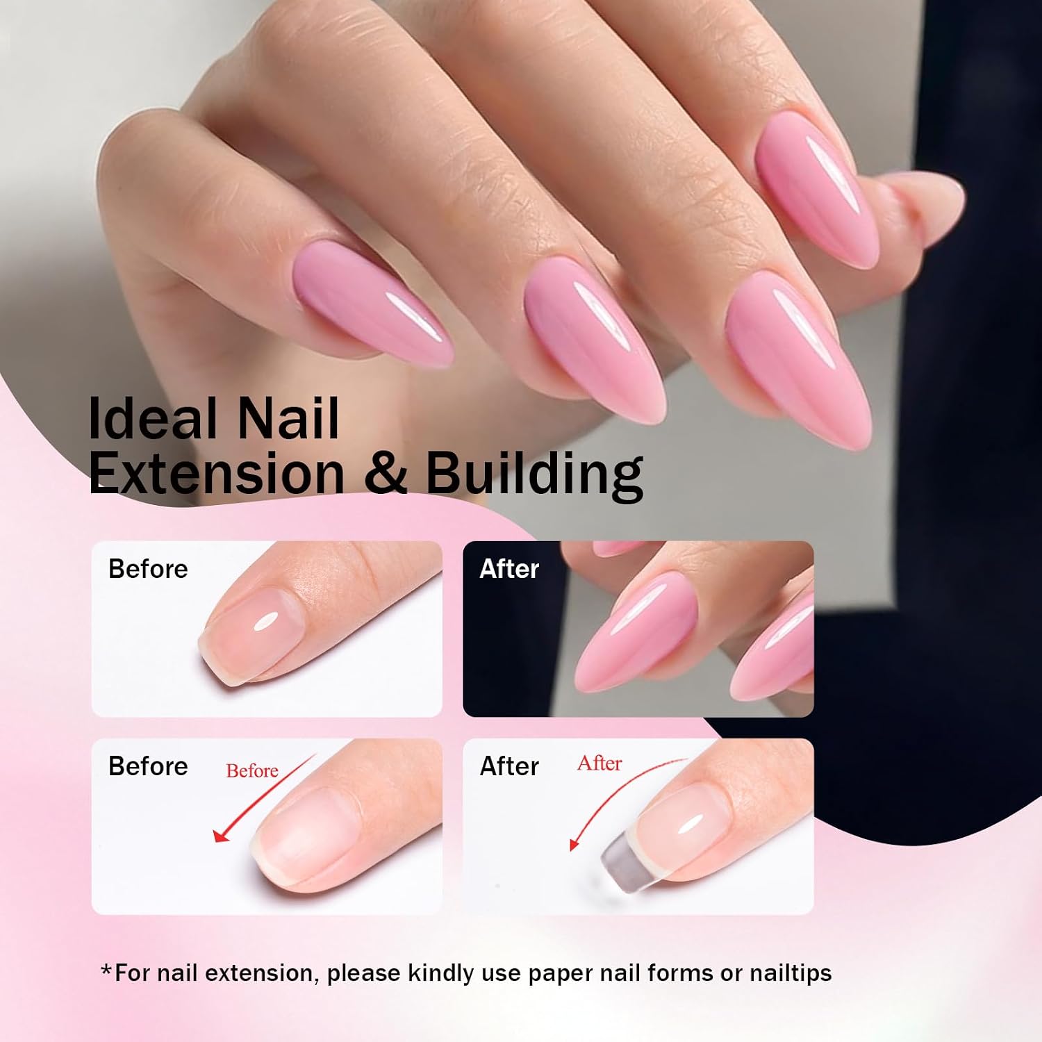 Builder Nail Gel Kit – 100g Pink Nail Extension Gel for Nail Repair & Strengthen, UV Hard Gel for Nails with Nail Brush & 20PCS Nail Forms, Manicure Nail Supplies for Salon Home DIY