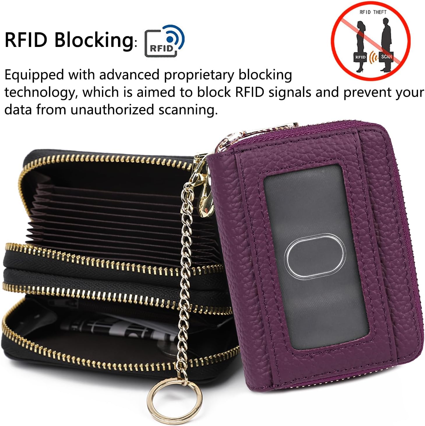 imeetu Rfid Credit Card Holder,Genuine Leather Businese Card Case,Rfid Blocking Wallet for Women & Men - Image 4