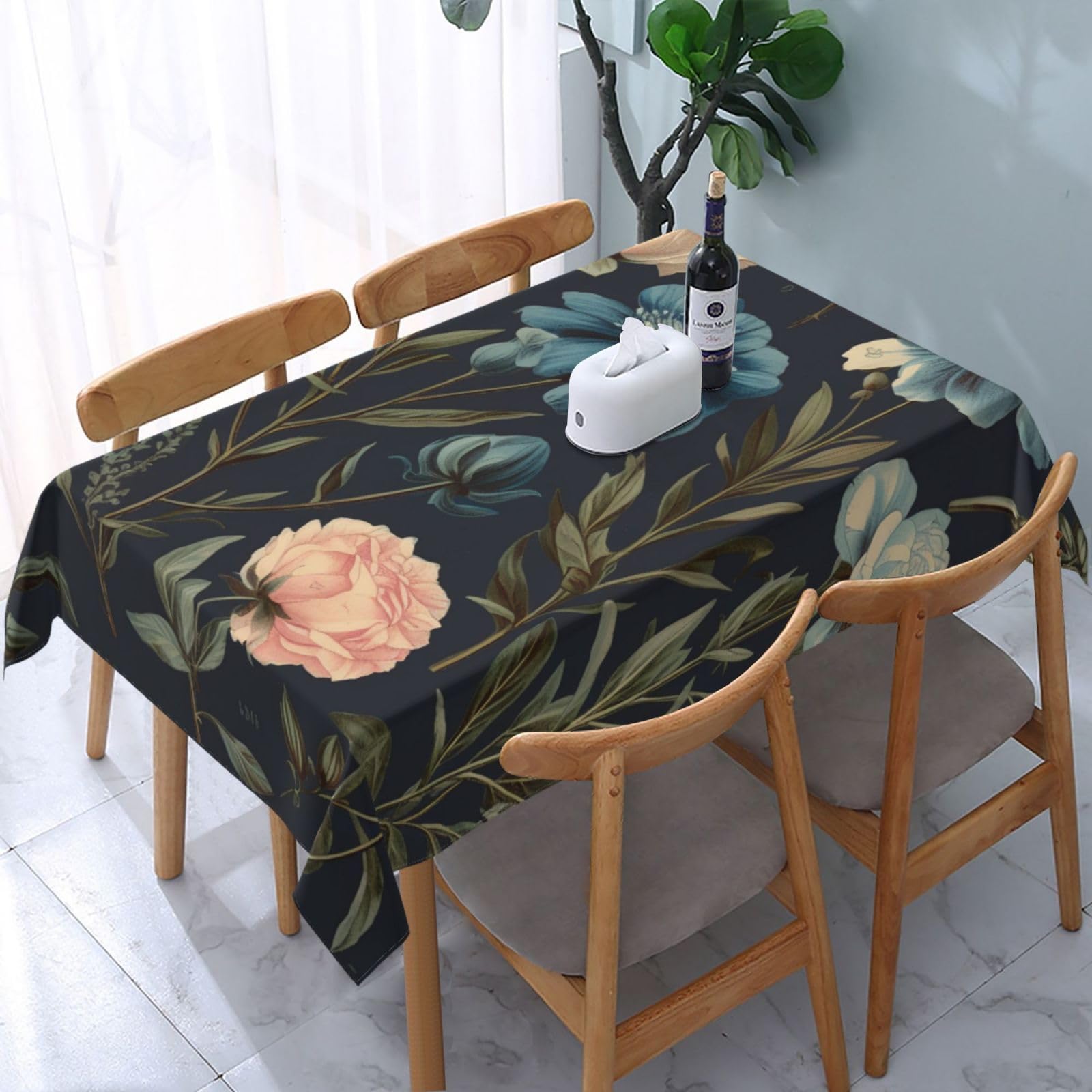 WPKJU Floral Printed Tablecloth Water Resistant Table Cover Washable Rectangle Table Cloth for Tables 54x72 in