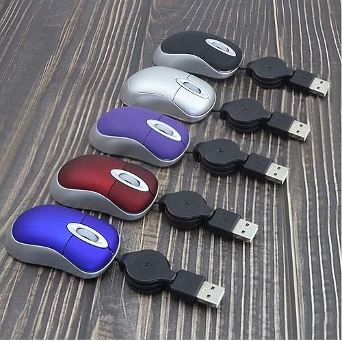 Miniatura 5 de Ratón con cable, mini ratones de viaje pequeños con cable retráctil, bolsillo compacto portátil, pequeño, de mano, pequeño mouse USB-A morado para